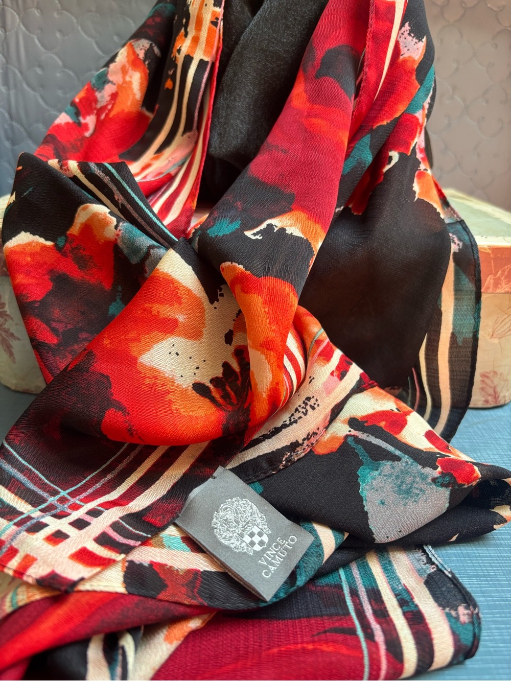 Vince Camuto exploding bloom Floral & Stripe Scarf